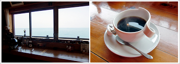 海が見える喫茶店でコーヒーをいただきました！
